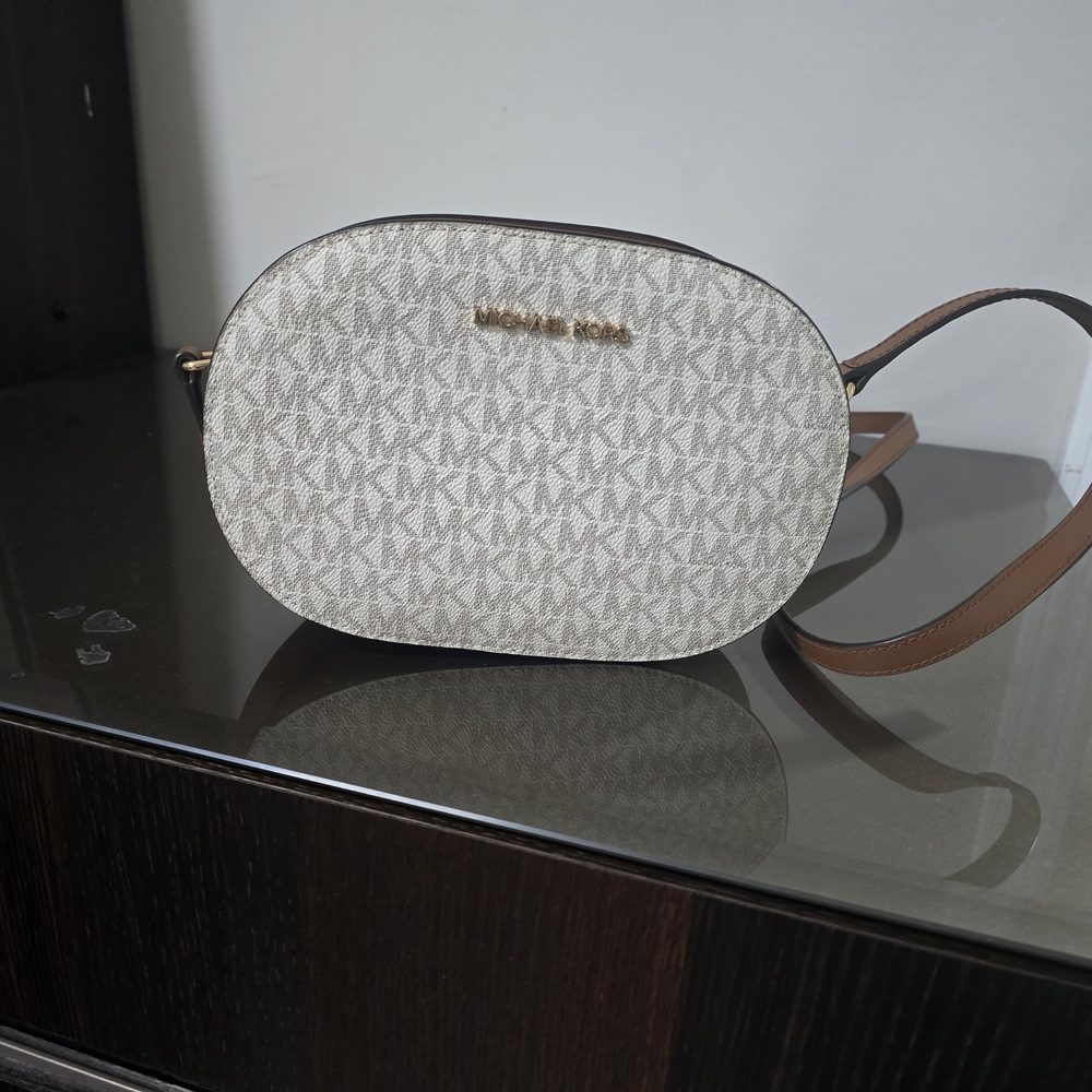 Michael Kors Monogram Cream and Tan Crossbody Bag - Picture 1 of 8